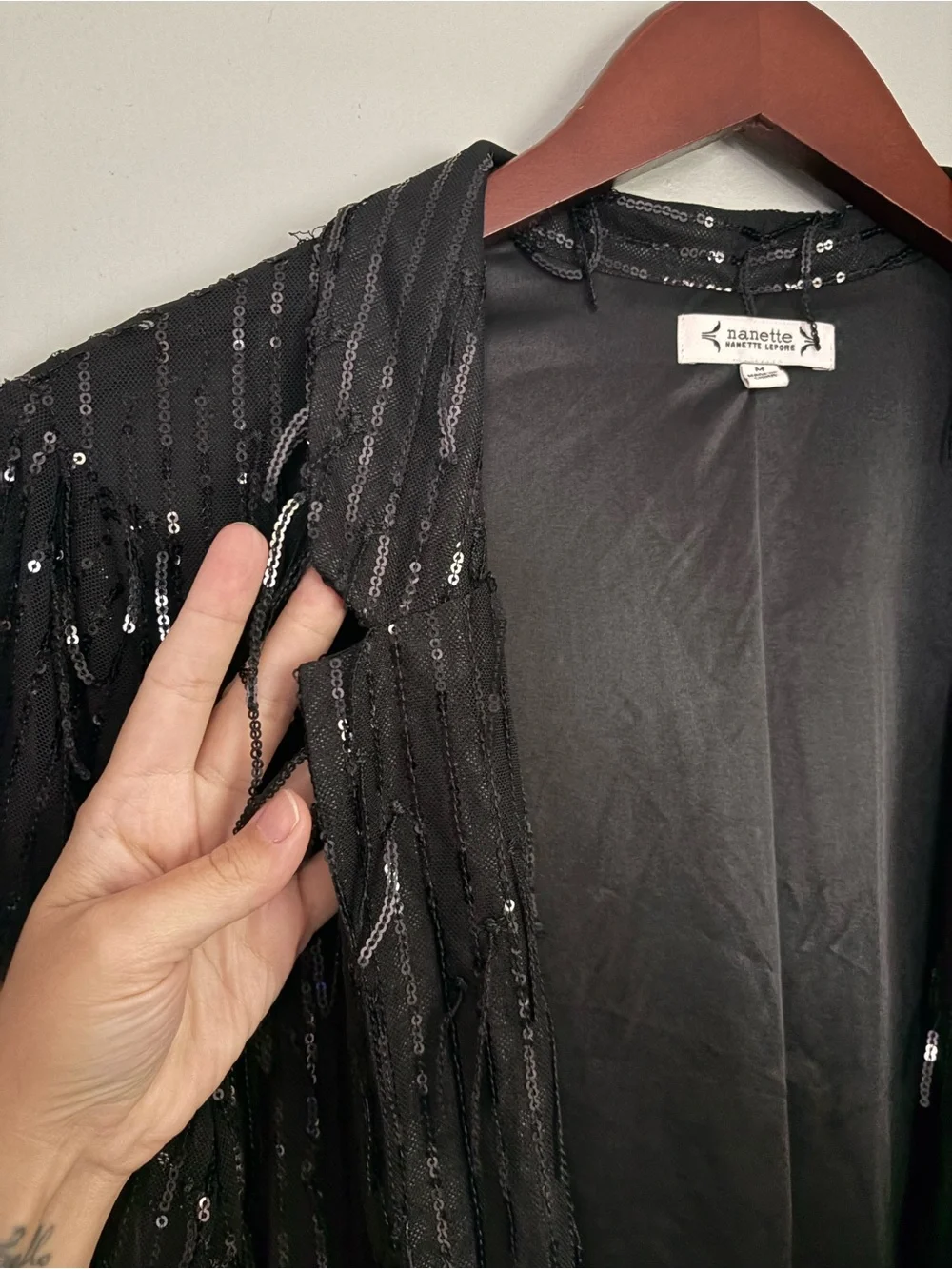 Nanette Nanette Lepore Black Sequin Fringe Blazer Jacket M Statement Party